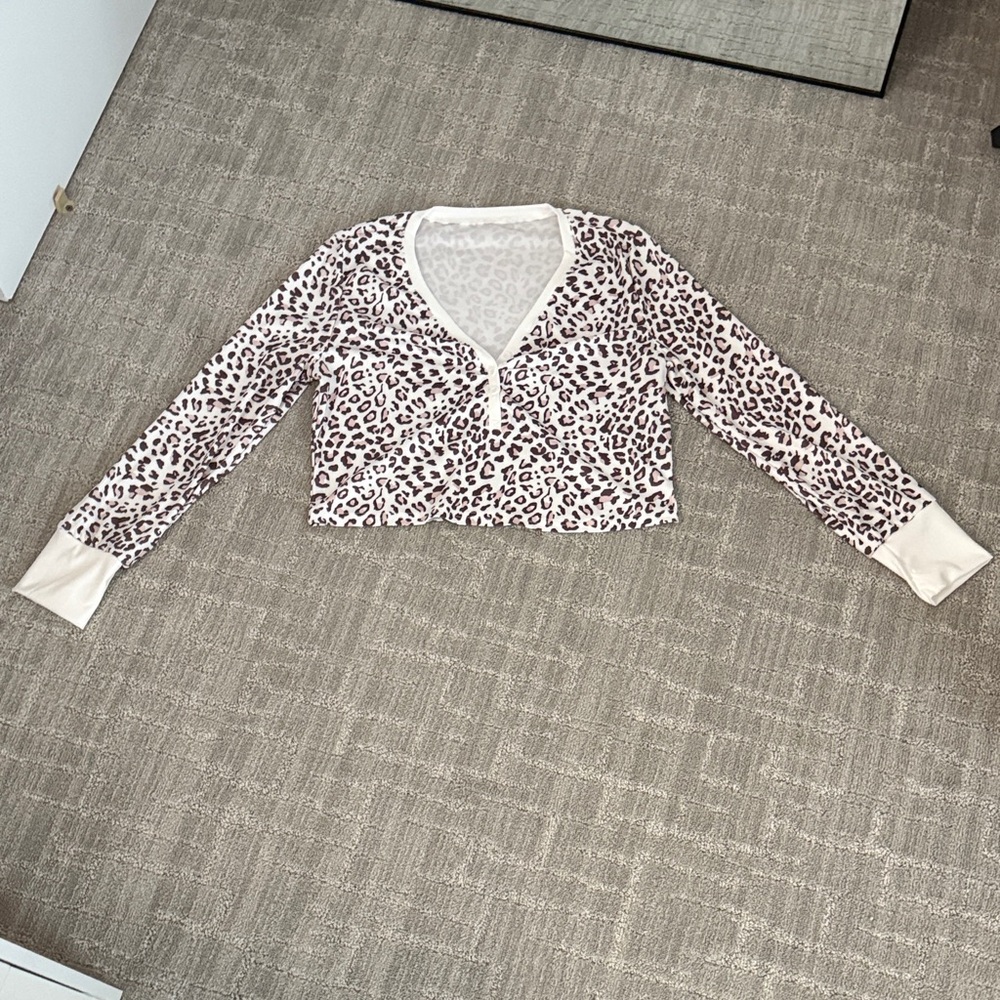 SHEIN Leopard Print Button Down Shirt - Cream and Brown